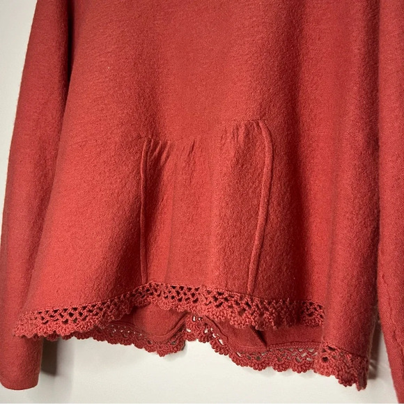 VTG 100% Wool Artsy Quirky Lace Trim Longsleeve Buttons Pocket Fall Cardigan - Picture 8 of 9